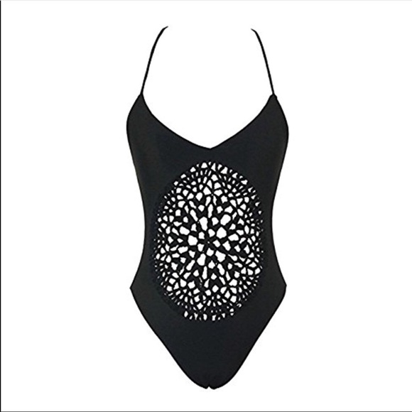 ONE PIECE BLACK HALTER BATHING SUIT 👙 NEW KNIT - Picture 3 of 5